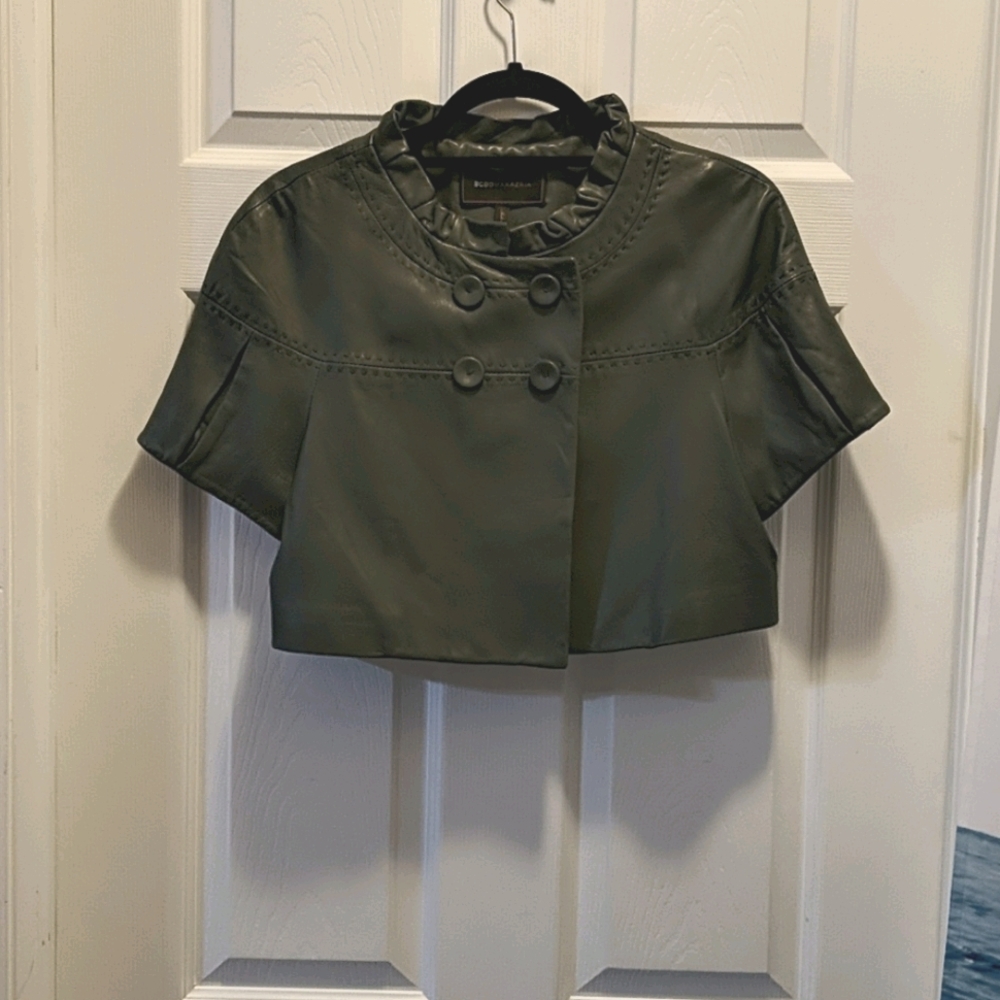 Real grey leather bolero jacket